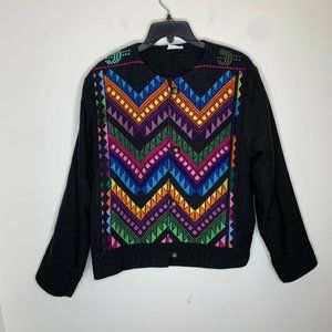 Vtg Artesanias De Colores Women L Black Jacket Handmade Woven Guatemala Boho